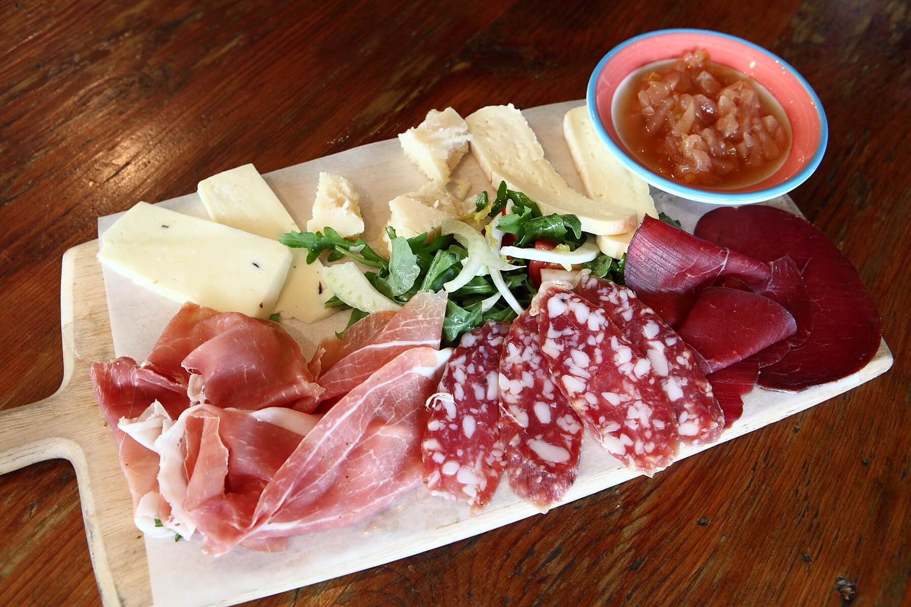 Selection of three cheeses and three Salumi